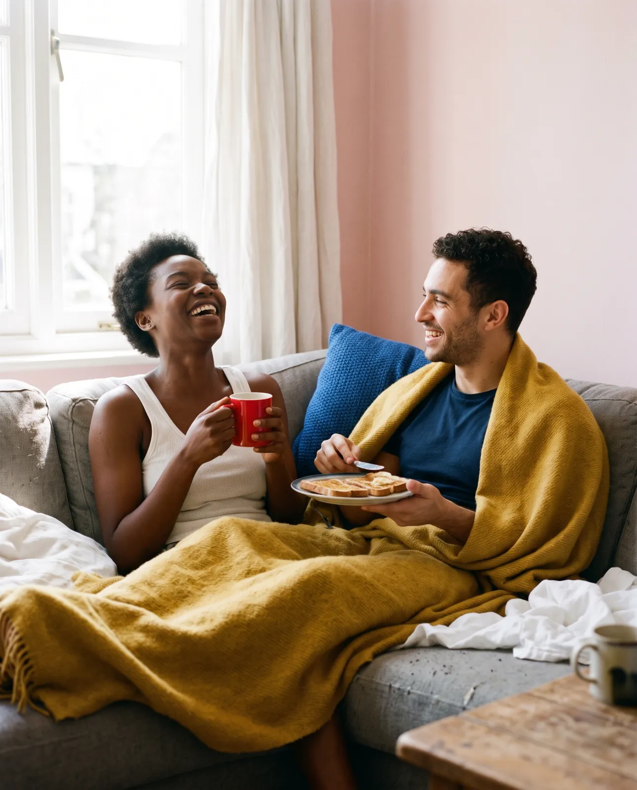 A couple relaxing at home